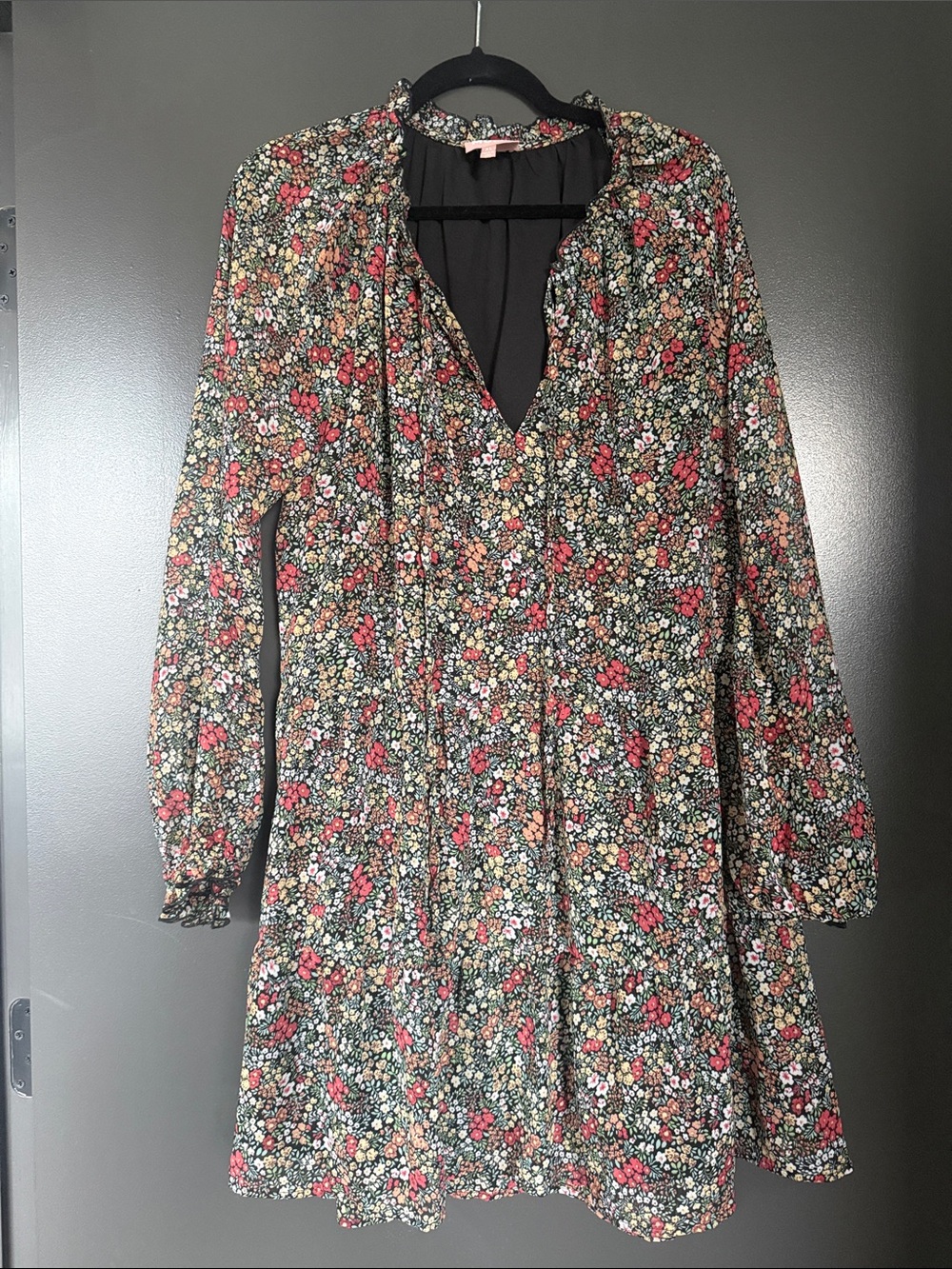 Show Me Your Mumu Floral Long Sleeve Mini Dress in Black Fall Pattern